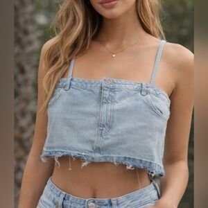 Zara Light Blue Denim Crop Top